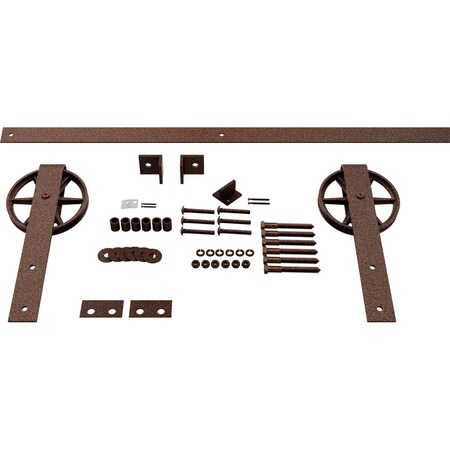 Ekena Millwork Premium Wagon Wheel Strap Barn Door Hardware Set w/ 6' Track for 1 3/4" Doors, Copper Vein GB600146HWCV